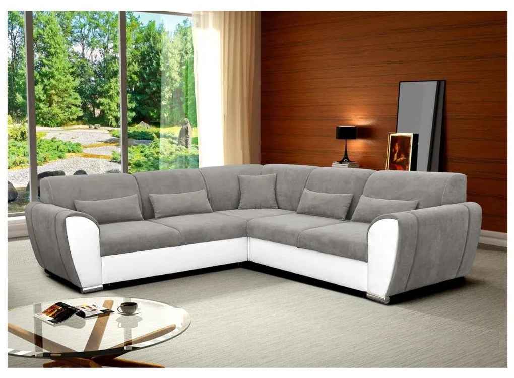Rozkladacia rohová sedacia súprava s úložným priestorom do L VISEU ľavá sivá/biela