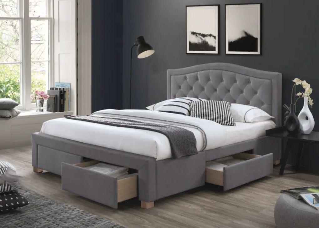 Sivá čalúnená posteľ ELECTRA VELVET 160 x 200 cm Matrac: Bez matraca