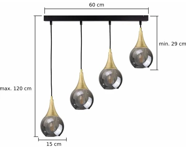 Luster na lanku LACRIMA SMOKY 4xE27/60W/230V