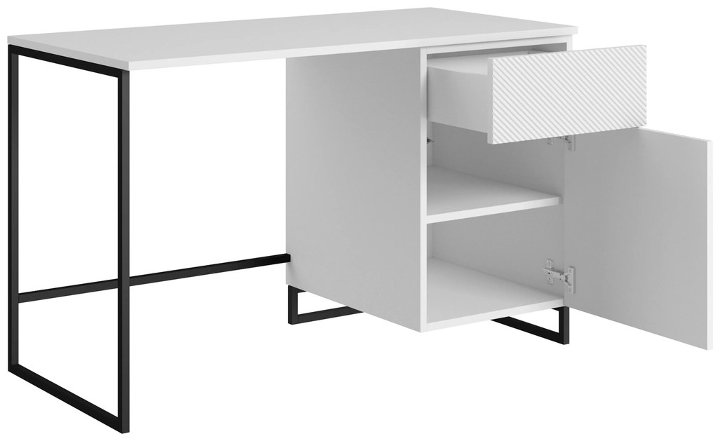 Písací stôl Asha 120 cm - biely mat / čierne nohy