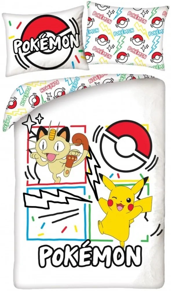 Posteľné obliečky z mikrovlákna Pokémoni Pikachu a Meowth - 70 x 90 cm + 140 x 200 cm