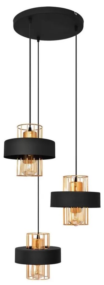 Luster na lanku VOLTA 3xE27/15W/230V čierna/zlatá