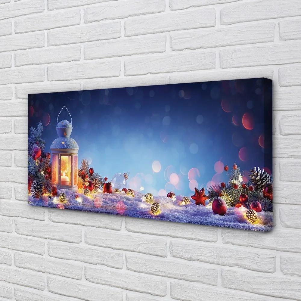 Obraz na plátne Lucerny vetvičky snehové gule 120x60 cm