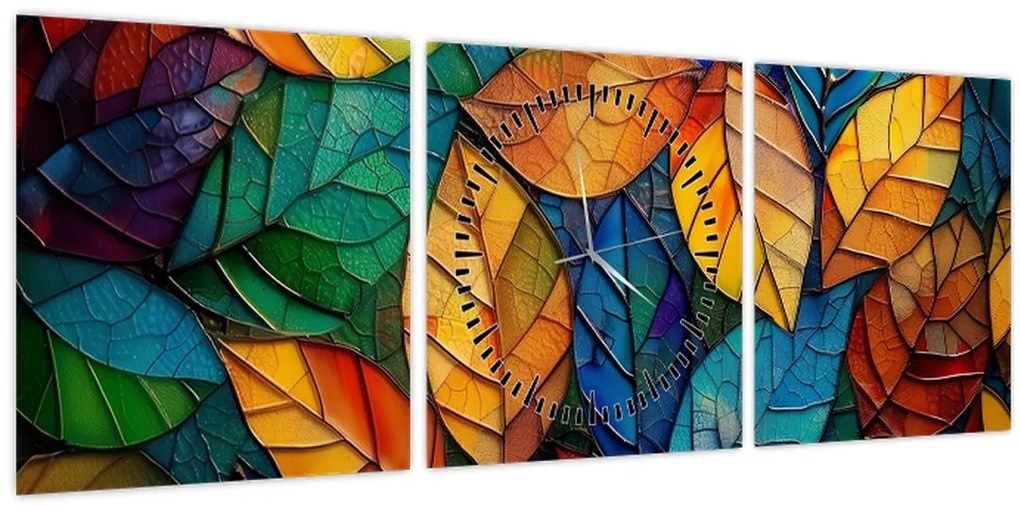 Obraz - Mozaika z listov (s hodinami) (90x30 cm)