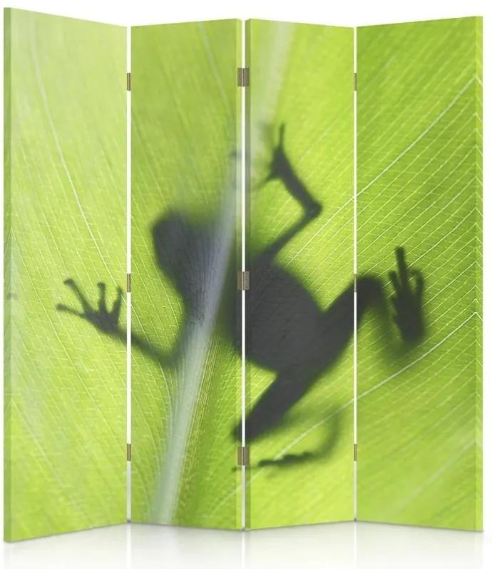 CARO Paraván - Frog On A Green Leaf | štvordielny | jednostranný 145x150 cm