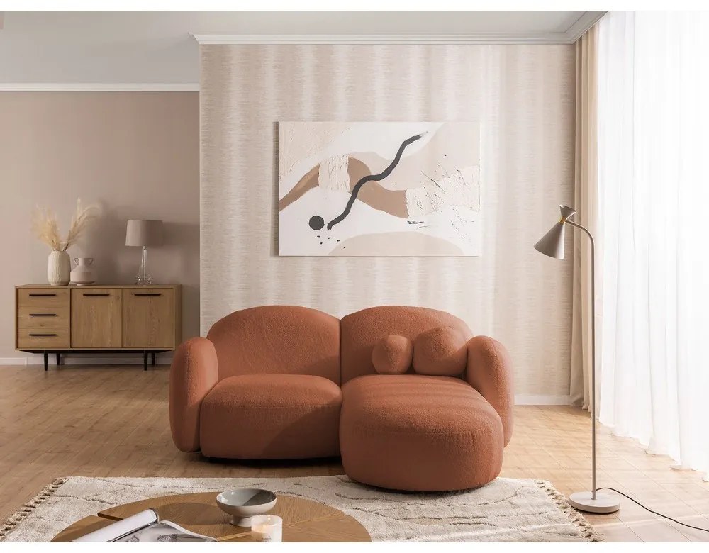 Terakotová rohová pohovka z textílie buklé (pravý roh/s leňoškou) Orbit – Ropez