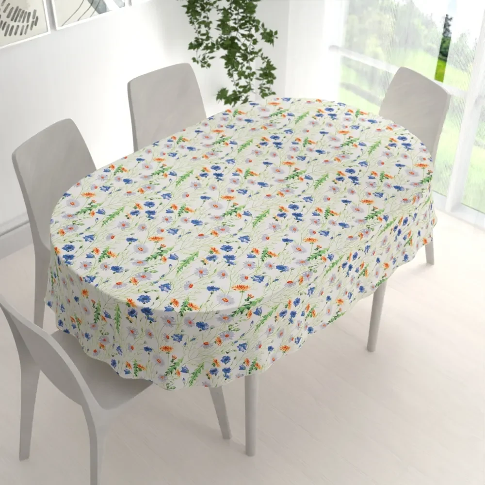 Biante Bavlnený oválny obrus Sandra SA-601 Margaréty a zvončeky na bielom 100x140 cm