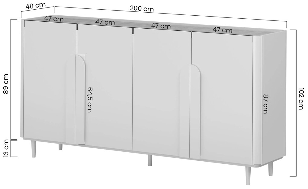 Štvordverová komoda Amilio 200 cm - kašmír / olejovaný dub / úchytky kašmír