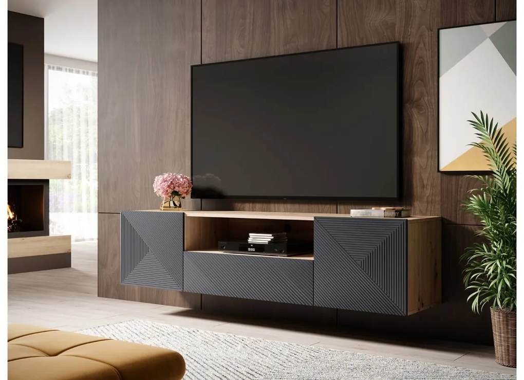 BOGART Závesná TV skrinka Asha 167 cm FARBA: artisan / rivier stone mat