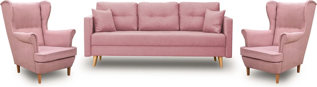 Štýlová Škandinávska Sedacia Súprava Lahti 2x Kreslo Denver Ružová