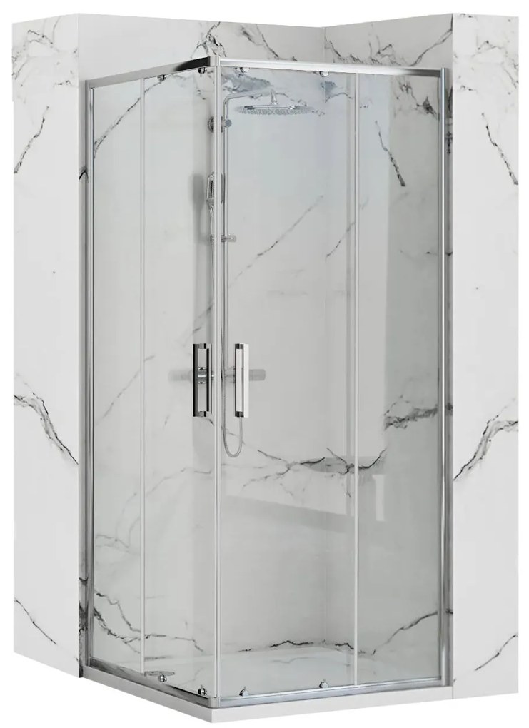 Rea Punto, sprchovací kút 90x90x190 cm, 5mm číre sklo, chrómový profil + čierna sprchová vanička Savoy, KPL-K1008