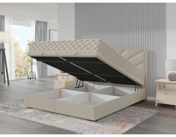 Čalúnená posteľ GINA 160x200 cm s matracmi a úložným priestorom, béžová