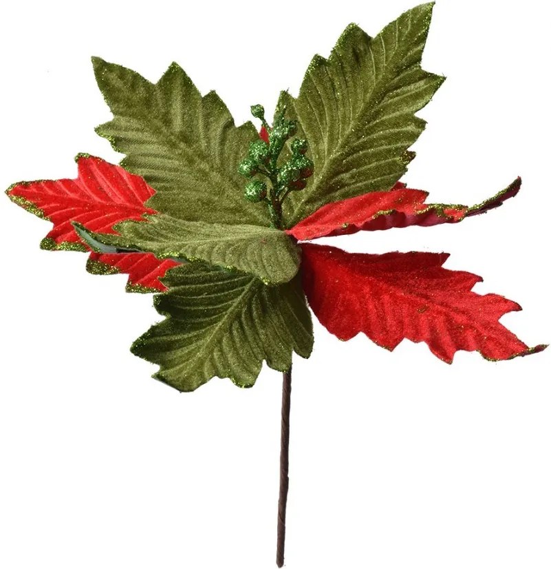 Dekorácia zápich červeno-zelená kvetina vianočná hviezda Poinsettia - Ø 26*28 cm