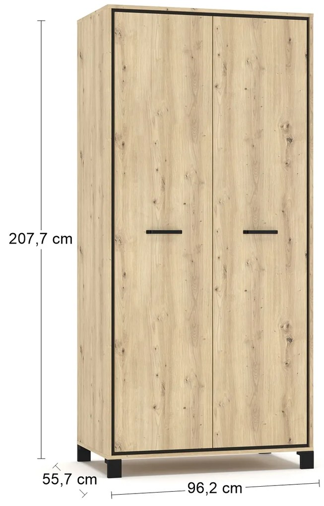 Dvojdverová šatníková skriňa Vinap W-2D - dub artisan / wenge tmavá