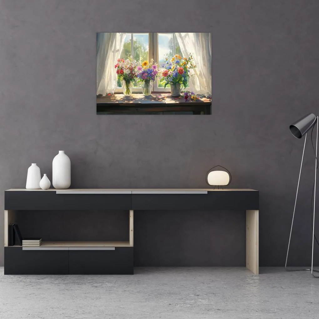 Obraz - Kytica pri okne (70x50 cm)