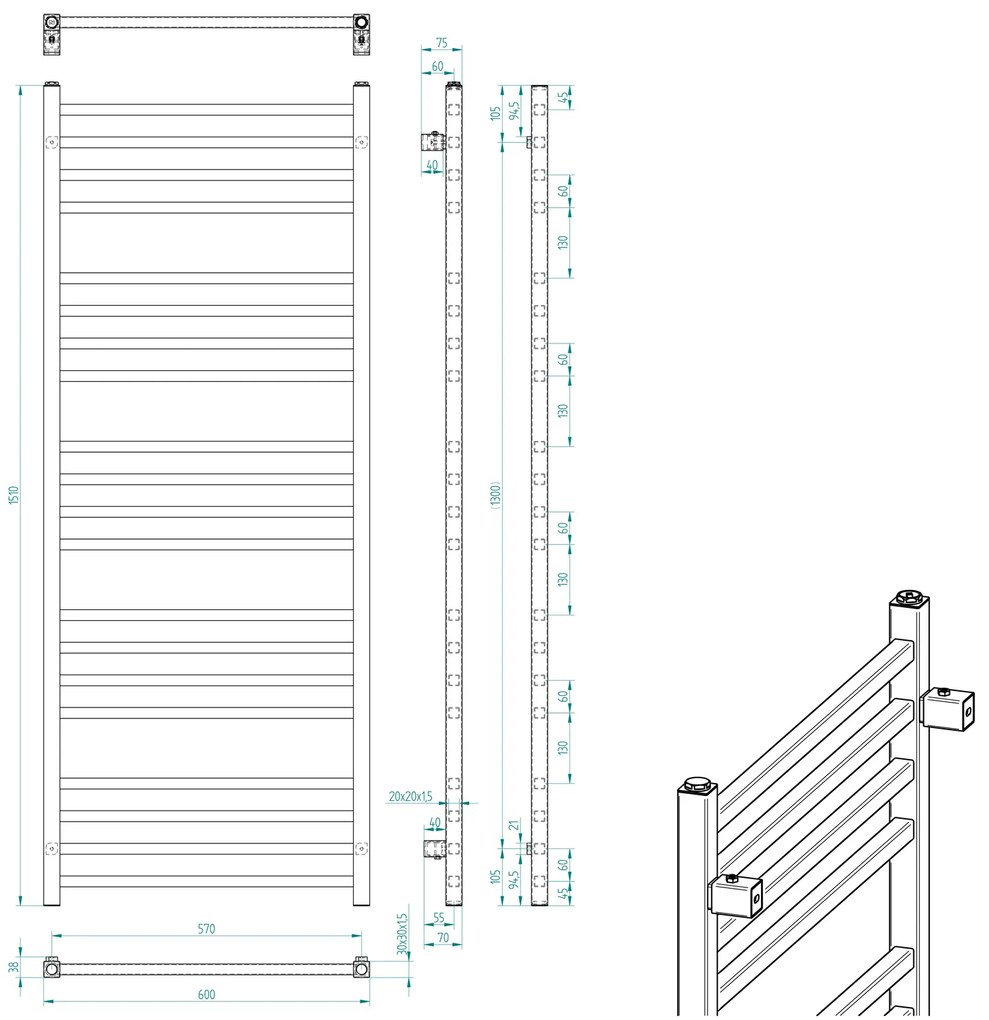Sapho Sapho, METRO vykurovacie teleso 600x1510 mm, čierna matná, IR420TB