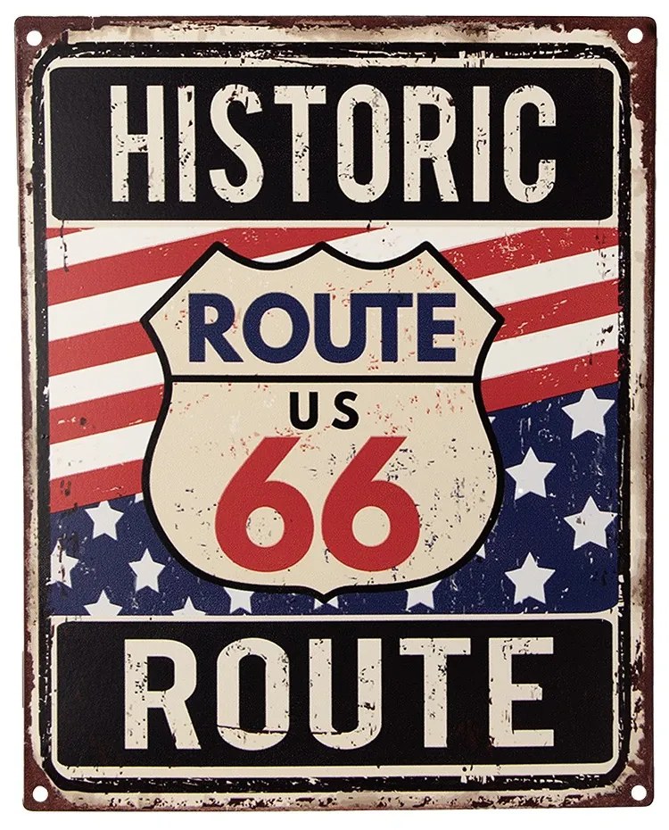 Antik nástenná kovová ceduľa Historic Route - 20*1*25 cm