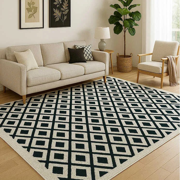 TZ Bielo-čierny obdĺžnikový koberec Strado Polo Chessboard s kosoštvorcovým vzorom Rozmer: 160x230 cm