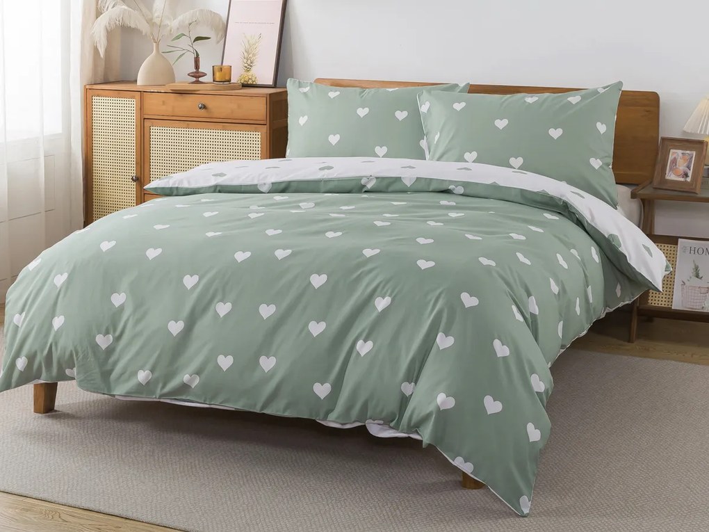 XPOSE® Bavlnené Renforcé obliečky SRDCOVKA DUO - biele/tmavo zelené