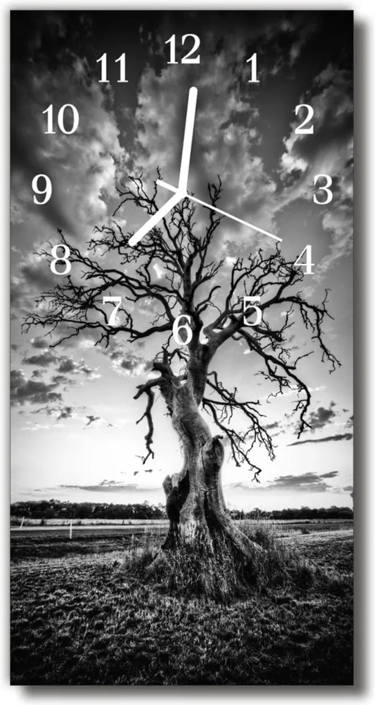 Sklenené hodiny vertikálne  Nature Tree Čierna a biela