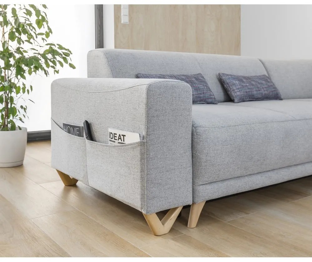 Svetlosivá rozkladacia/s úložným priestorom rohová pohovka (pravý roh/do L) Classy Sophie – Miuform