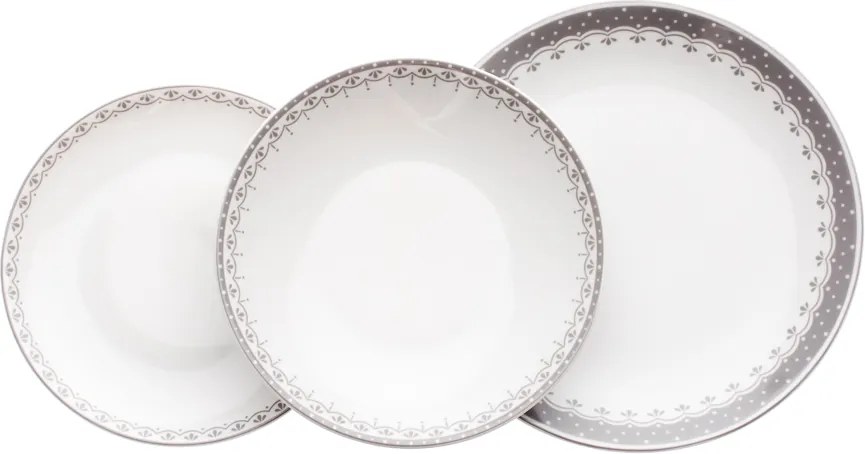 Talířová souprava, český porcelán, HyggeLine, šedá, Leander, 12 d.