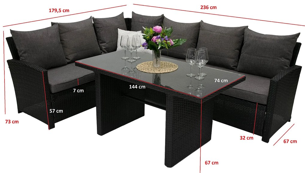 DEOKORK Ratanová zostava FAMILY RELAX (antracit) - poškodená