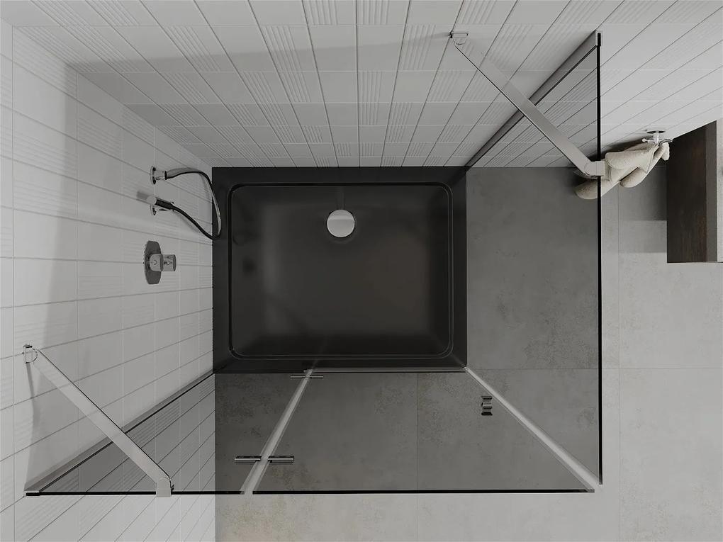 Mexen Roma, sprchový kút s krídlovými dverami 90 (dvere) x 100 (stena) cm, 6mm šedé sklo, chrómový profil + slim sprchová vanička čierna + chrómový sifón, 854-090-100-01-40-4070