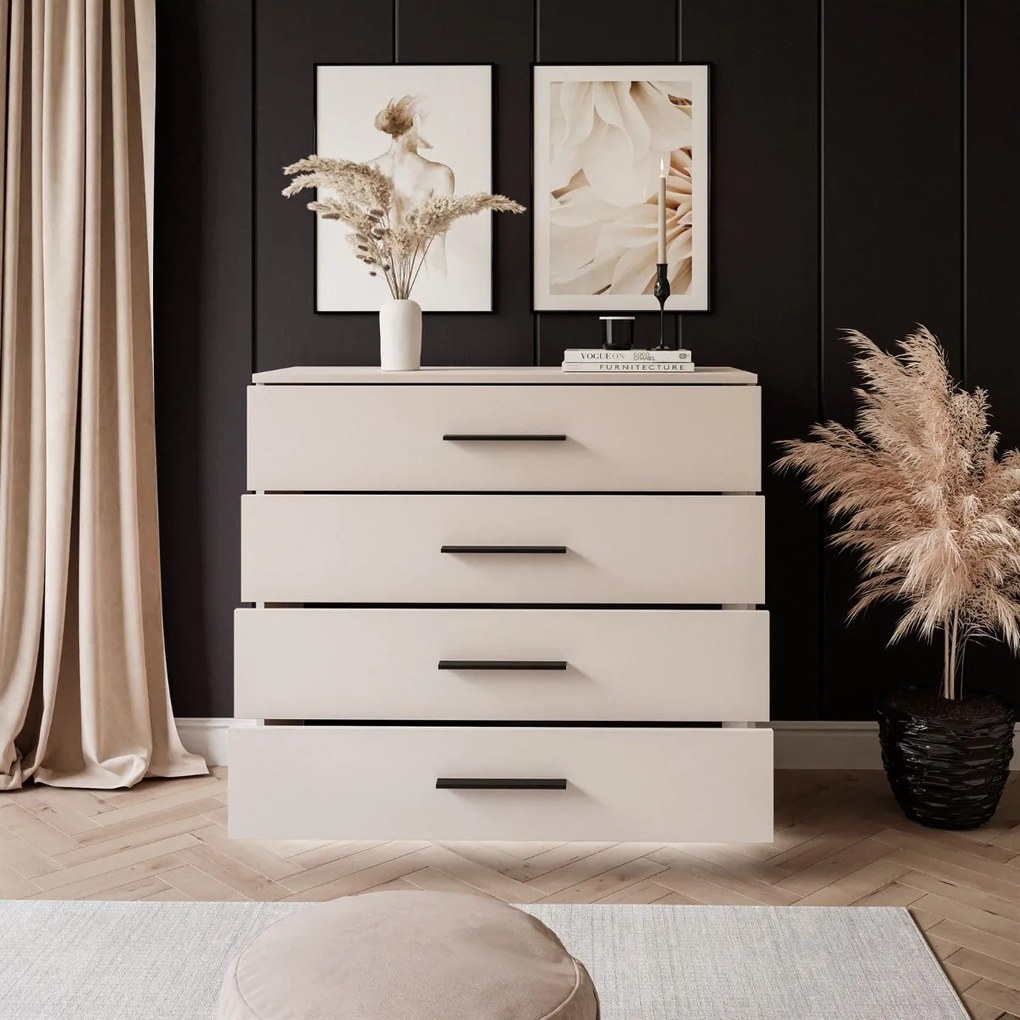 KOMODA MARION 95 cm KAŠMÍR ČIERNE ÚCHYTKY LED