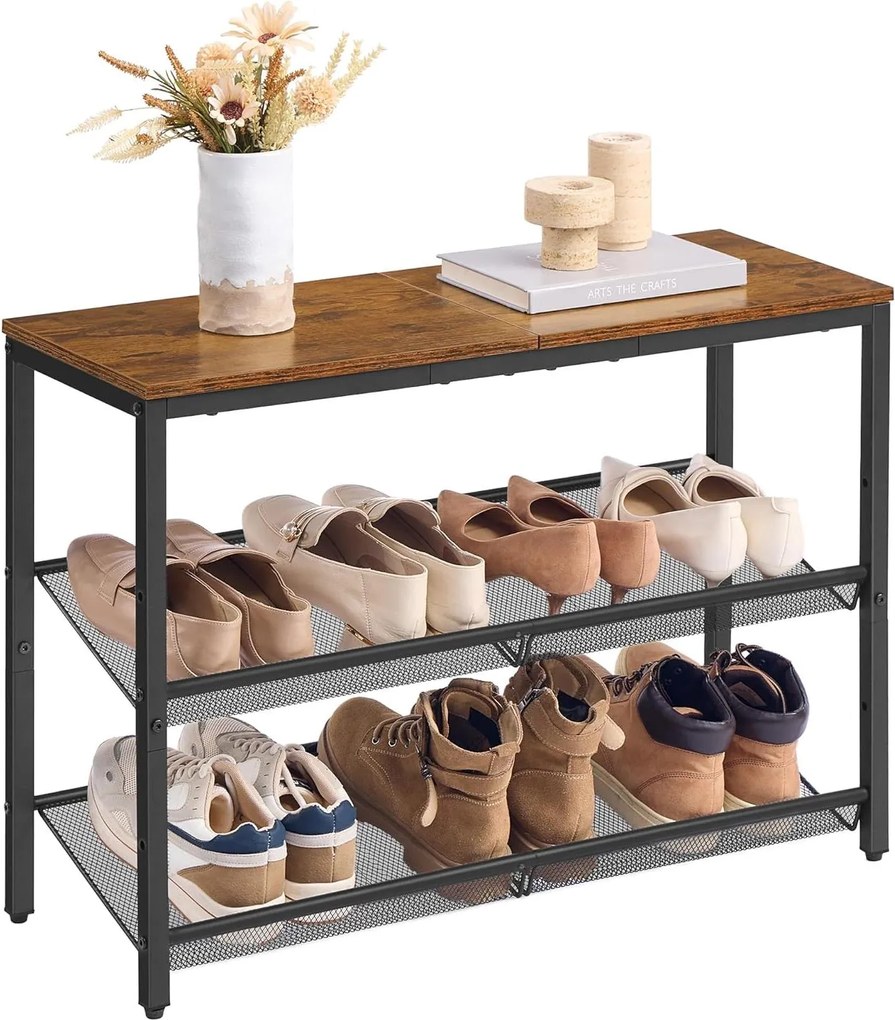 VASAGLE stojan na topánky 8x75x53cm, hnedý–tintový čierny