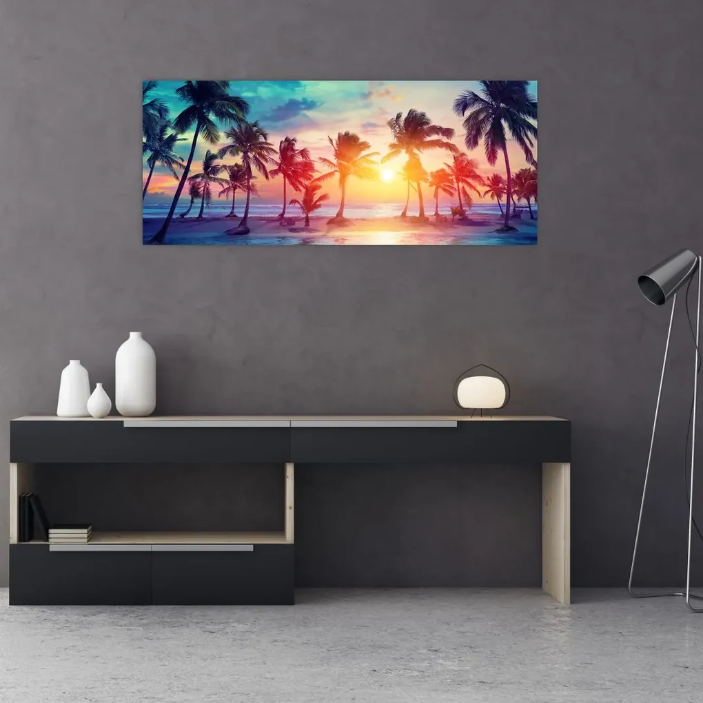 Obraz - Tropický západ slnka (120x50 cm)