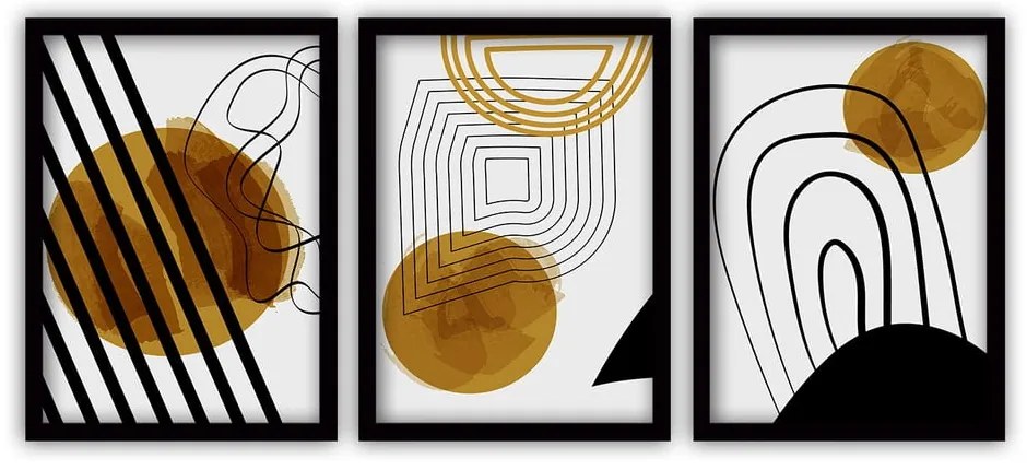 Súprava 3 obrazov v čiernom ráme Vavien Artwork Abstract Lines, 35 x 45 cm