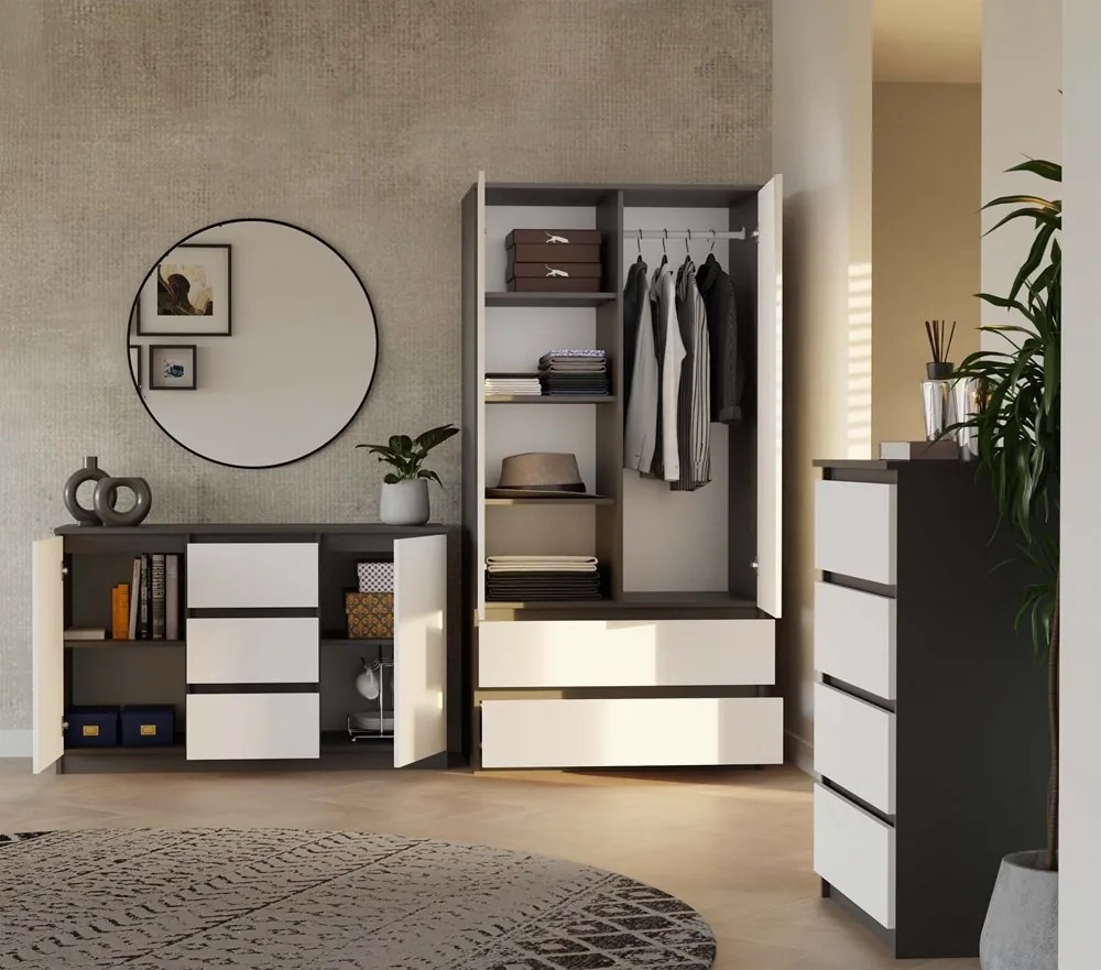Komoda Malwa 2D3S 120 cm antracit/bílá