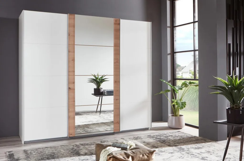 Šatní skříň Bern, šířka 225 cm/výška 208 cm, bílá/dub artisan