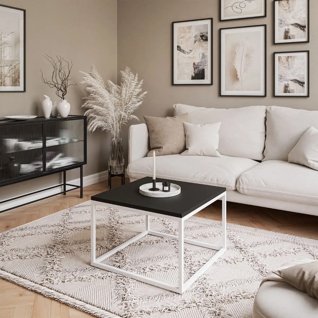 KONFERENČNÝ STOLÍK BELLA III ČIERNY MATNÝ + BIELY PODSTAVEC 60 cm