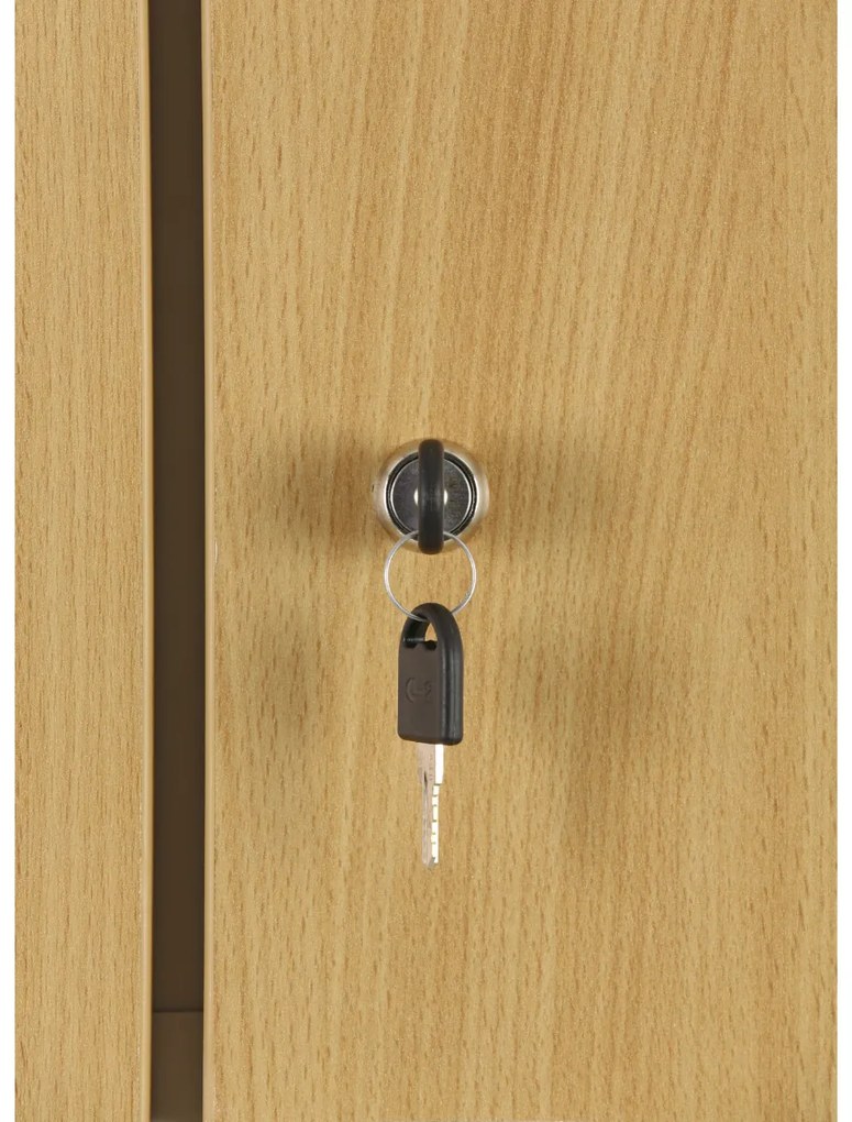 Šatníková skrinka S1 s úložnými boxmi, 4 boxy, 1850 x 300 x 500 mm, demont, cylindrický zámok, laminované dvere, orech
