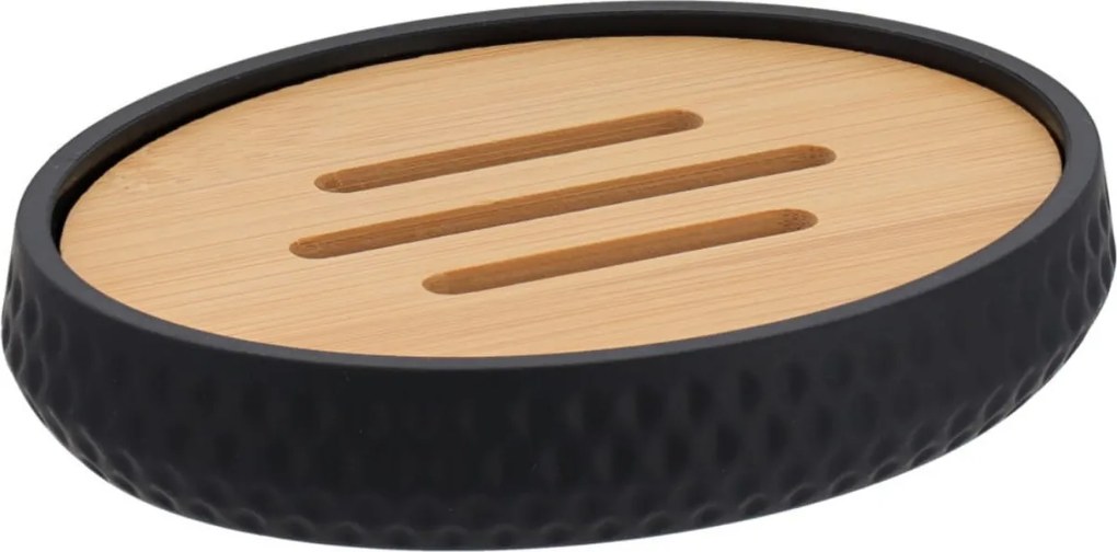 Sada kúpeľňových doplnkov Tova, čierna/s drevenými prvkami