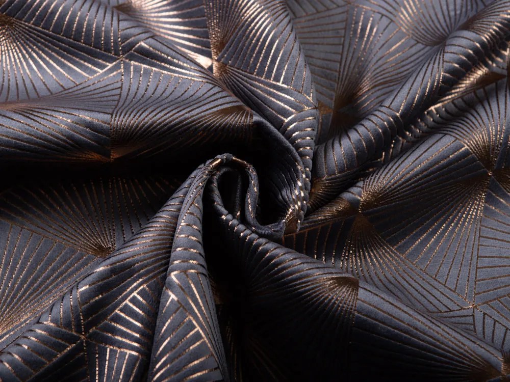 Biante Veľký zamatový oválny obrus Isabela IBL-003 Rose Gold trojuholníky na sivom 240x300 cm