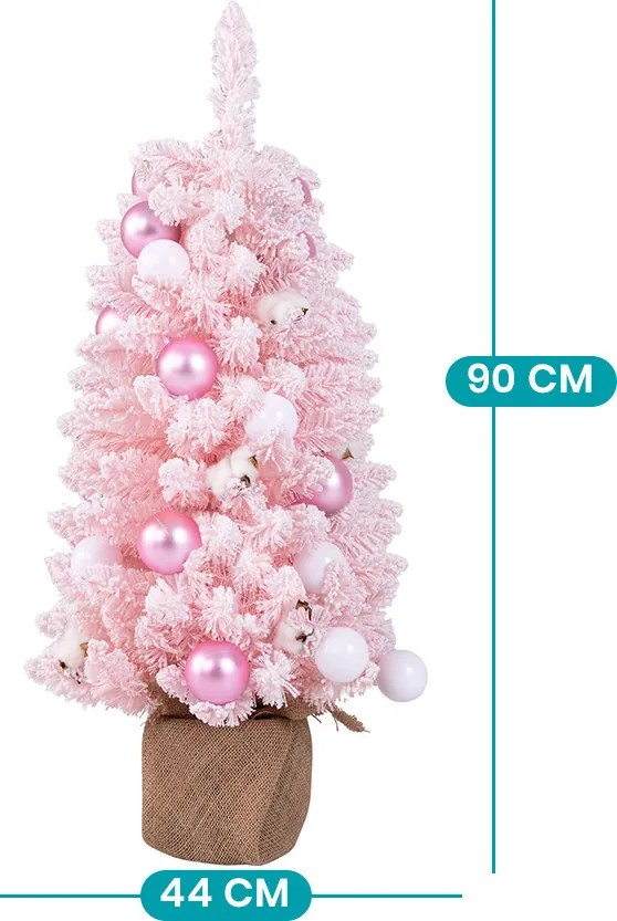 Snehový umelý vianočný stromček s ozdobami 90 cm ružový