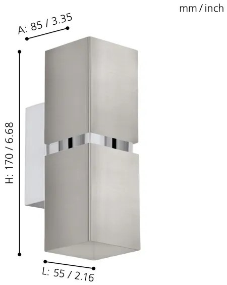 Eglo 96264 - LED nástenné svietidlo PASSA 2xGU10/2,8W/230V hranaté