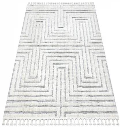 Koberec SEVILLA Z788A, biela / sivá - strapce, Labyrint-Grécky vzor, Berber, Maroko, Shaggy Veľkosť: 160x220 cm