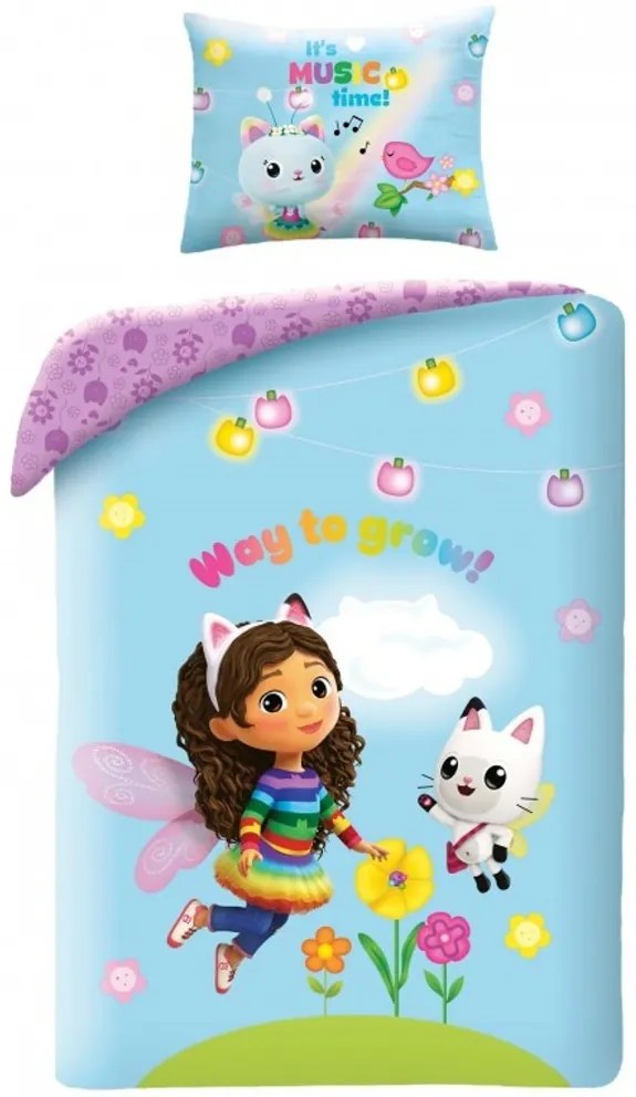 Bavlnené posteľné obliečky Gábinin kúzelný domček - motív Gabby a Pandy Paws - 100% bavlna - 70 x 90 cm + 140 x 200 cm