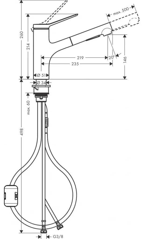 Hansgrohe Zesis M33 - Páková kuchynská batéria 150, vyťahovacia sprška, 2jet, chróm 74800000