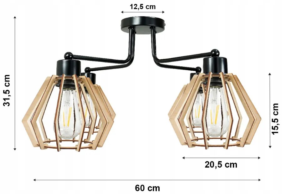 BERGE Závesná lampa DRON 4xE27 WOOD DIAMOND