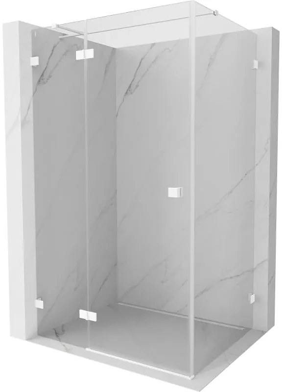 Mexen Lunar T, sklápací sprchový kút ľavý 140 x 70 cm, 8mm číre sklo, biely profil, 834T-140-070-20-00-L
