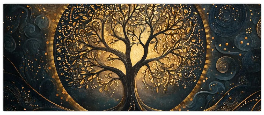 Obraz – Strom so zlatou aurou (120x50 cm)
