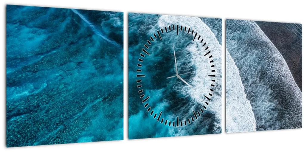 Obraz - Vlny na mori (s hodinami) (90x30 cm)