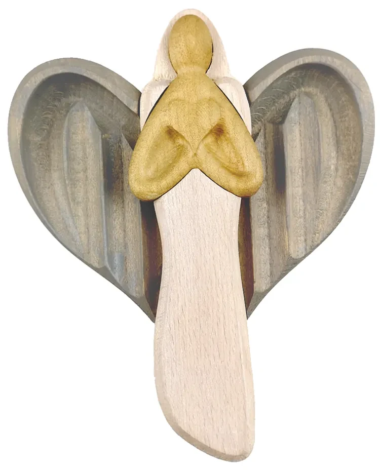 AMADEA Drevený anjel so srdcom, farebný, masívne drevo, 22x15x2 cm