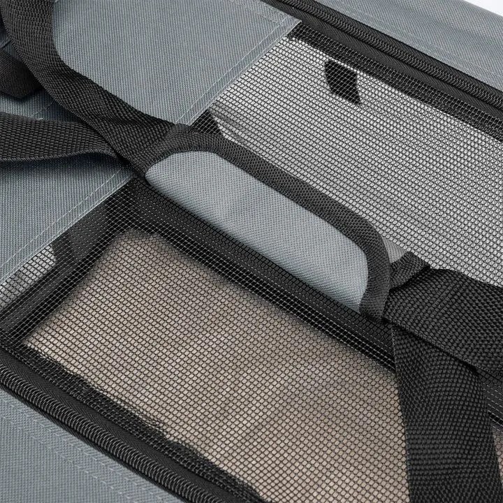 Skladací prepravný box pre psov, sivý, s posteľou, veľkosť S