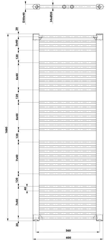 Aqualine Aqualine, DIRECT vykurovacie teleso s bočným pripojením 600x1680 mm, 1013 W, biela, ILR66T